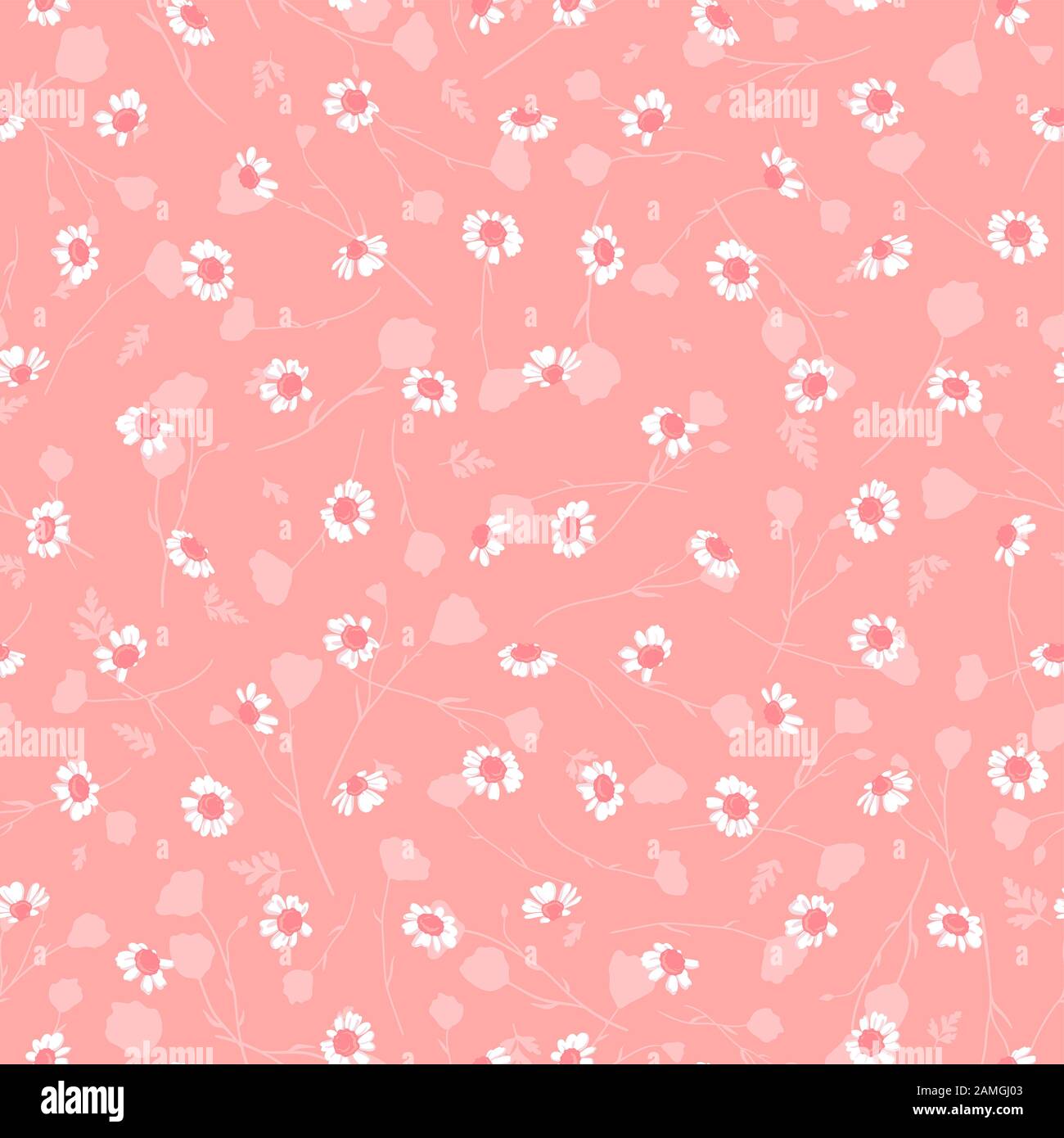 Cute hand drawn floral seamless pattern, chamomile flowers background ...
