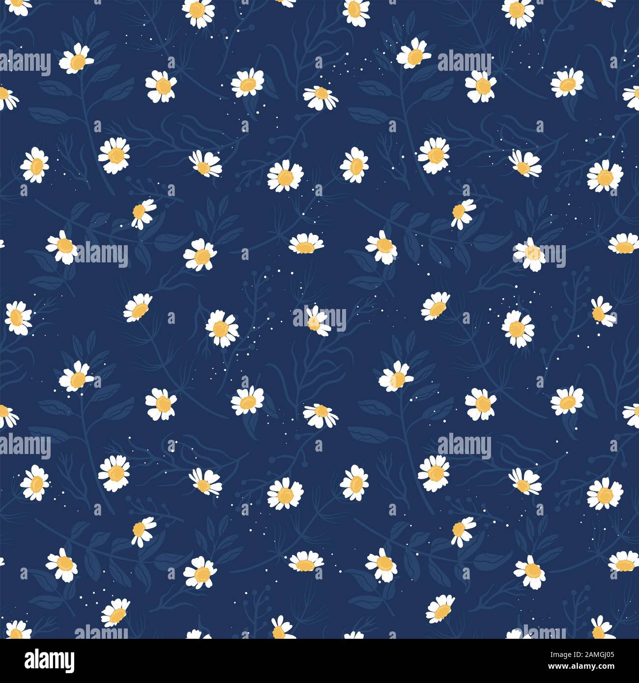 Cute hand drawn floral seamless pattern, chamomile flowers background ...