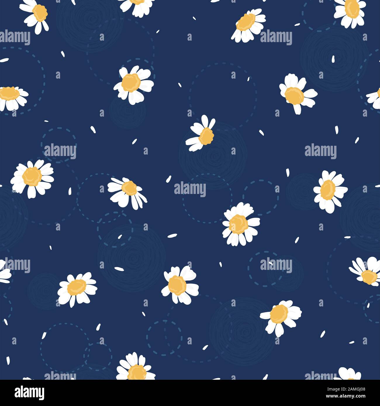 Cute hand drawn floral seamless pattern, chamomile flowers background ...