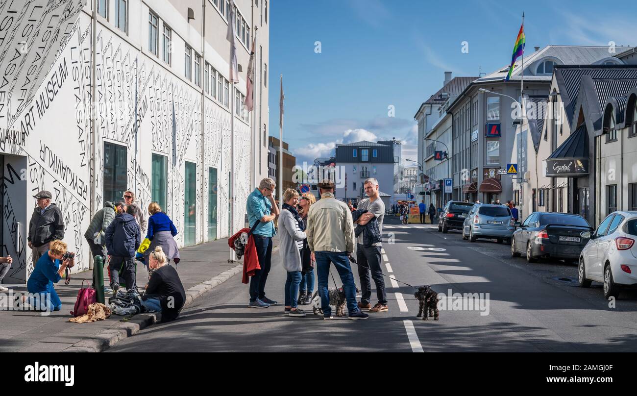 Street scene, Cultural Day, (Menningarnott) Reykjavik, Iceland Stock Photo