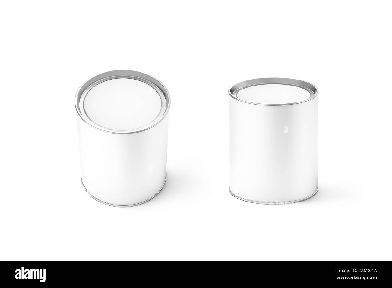 Blank white round can mockup set, isolated, 3d rendering. Stock Photo