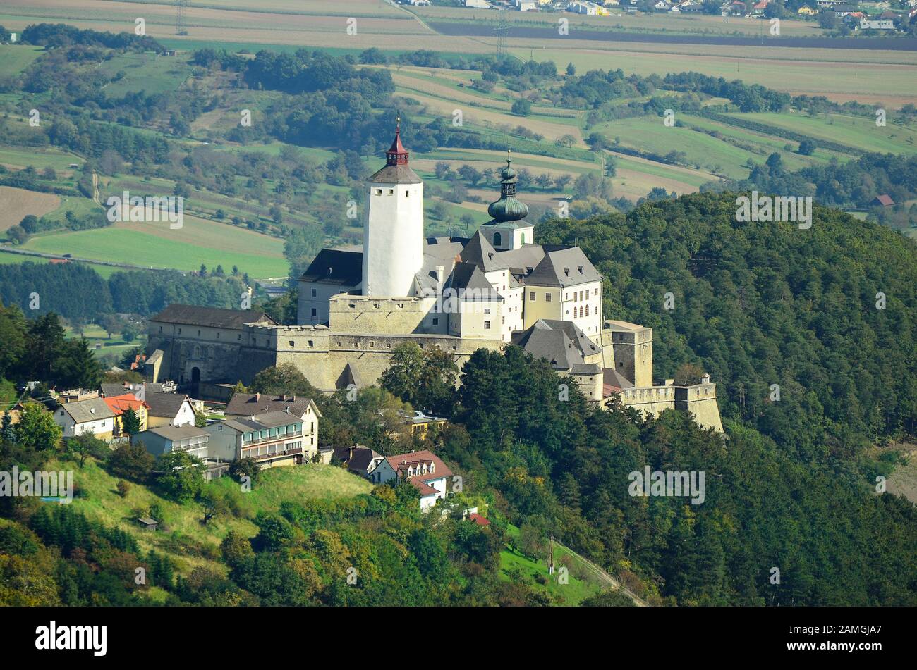 Forchtenstein, Austria - September 28th 2014: Castle Forchtenstein in Burgenland, includes a museum and is place for different exhibitions and events Stock Photo