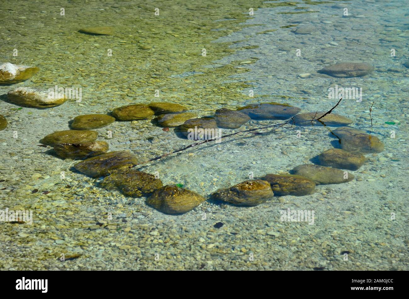 Germany, heart of stones, a declaration of love in Koenigssee lake Stock Photo