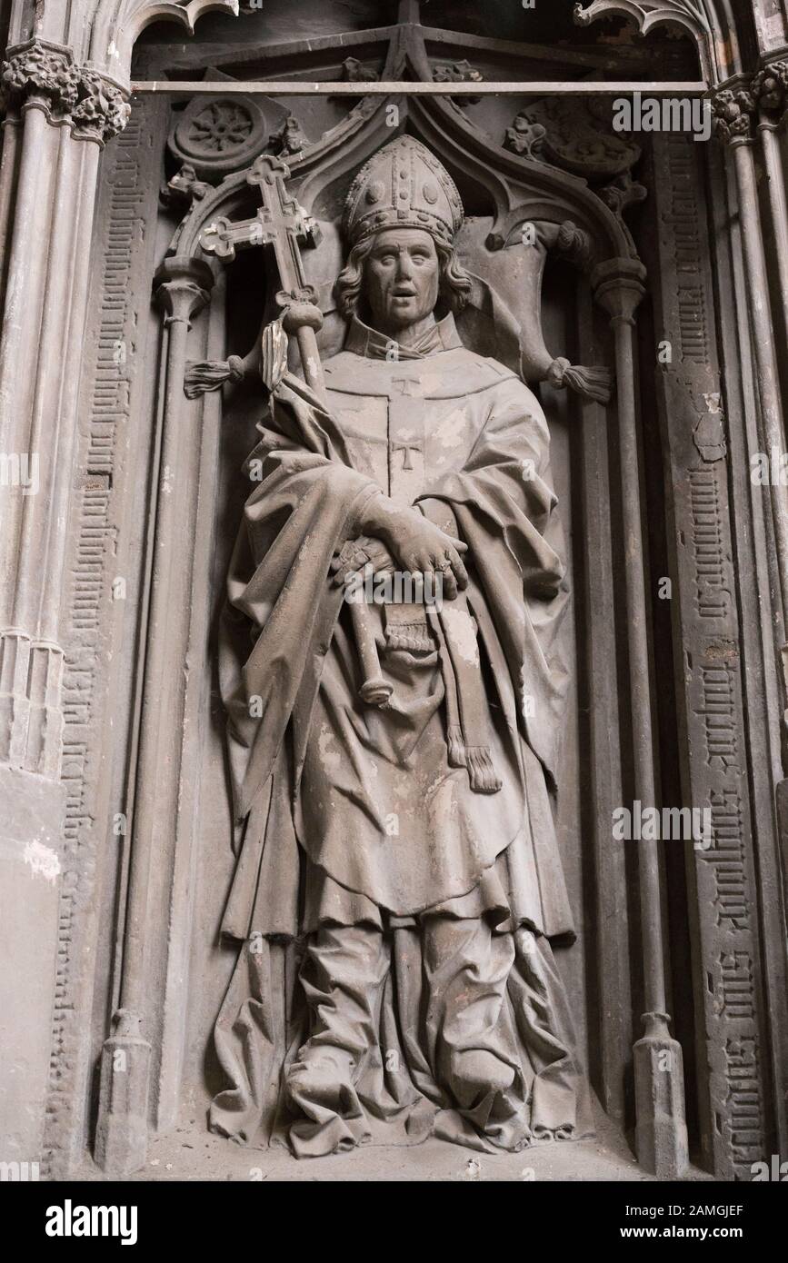 Eltville / Germany - December 2019: The statue and niche grave of Adolf II in the Basilica of the Eberbach Abbey. Stock Photo