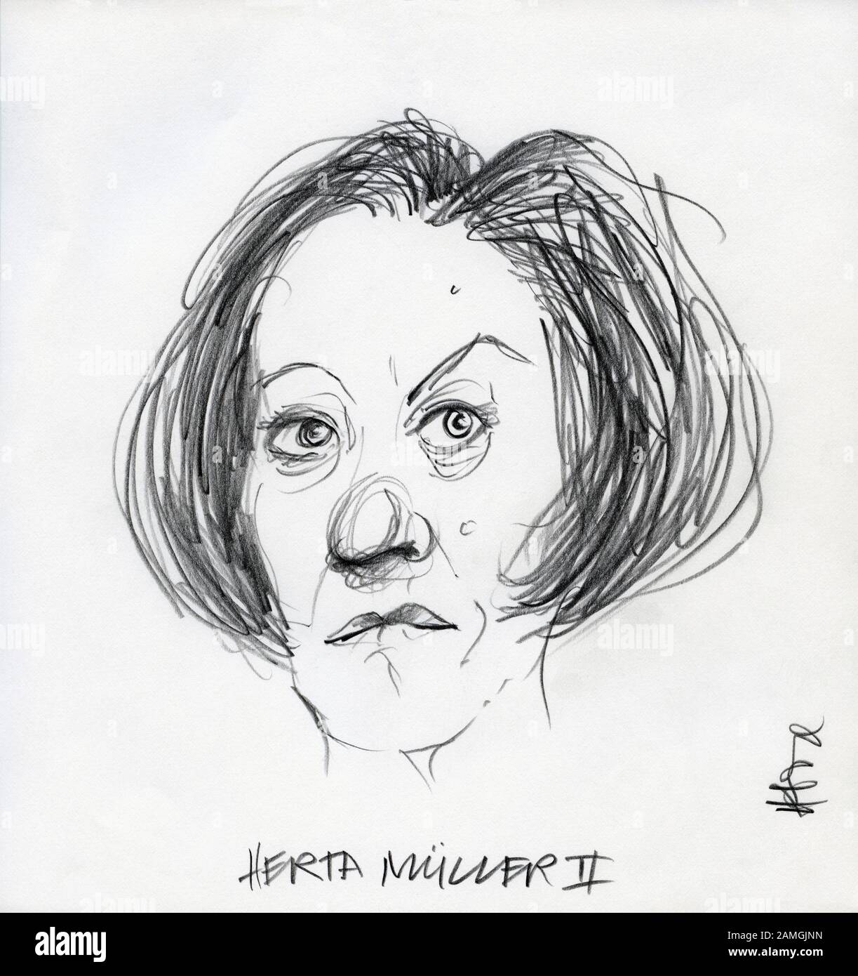 Portrait Drawing of Herta Müller Stock Photo
