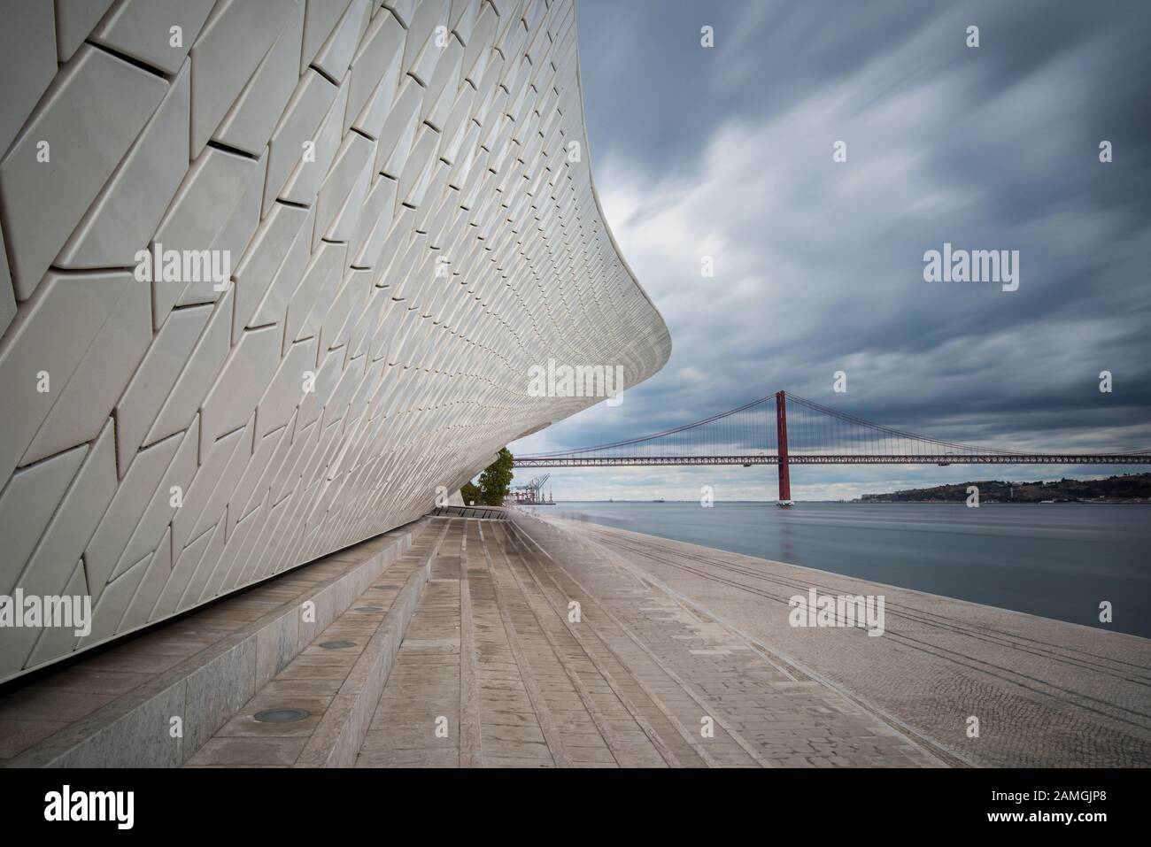 The modern  MAAT (Museu de Arte, Arquitetura e Tecnologia) building with futuristic architecture in Lisbon, Portugal Stock Photo
