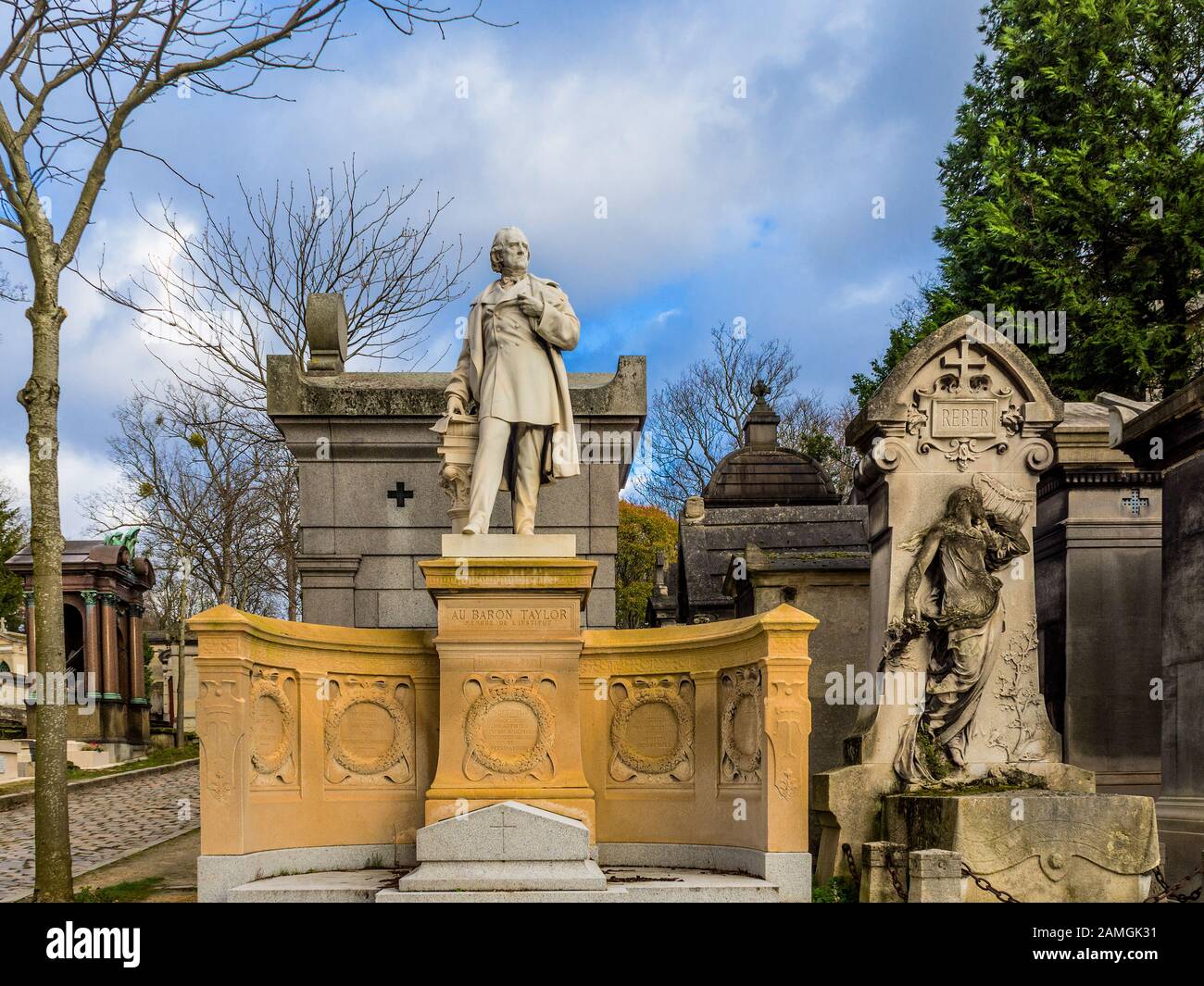 Ornate memorial tomb of Baron Taylor in the Père Lachaise Cemetery, Paris 75020, France. Stock Photo