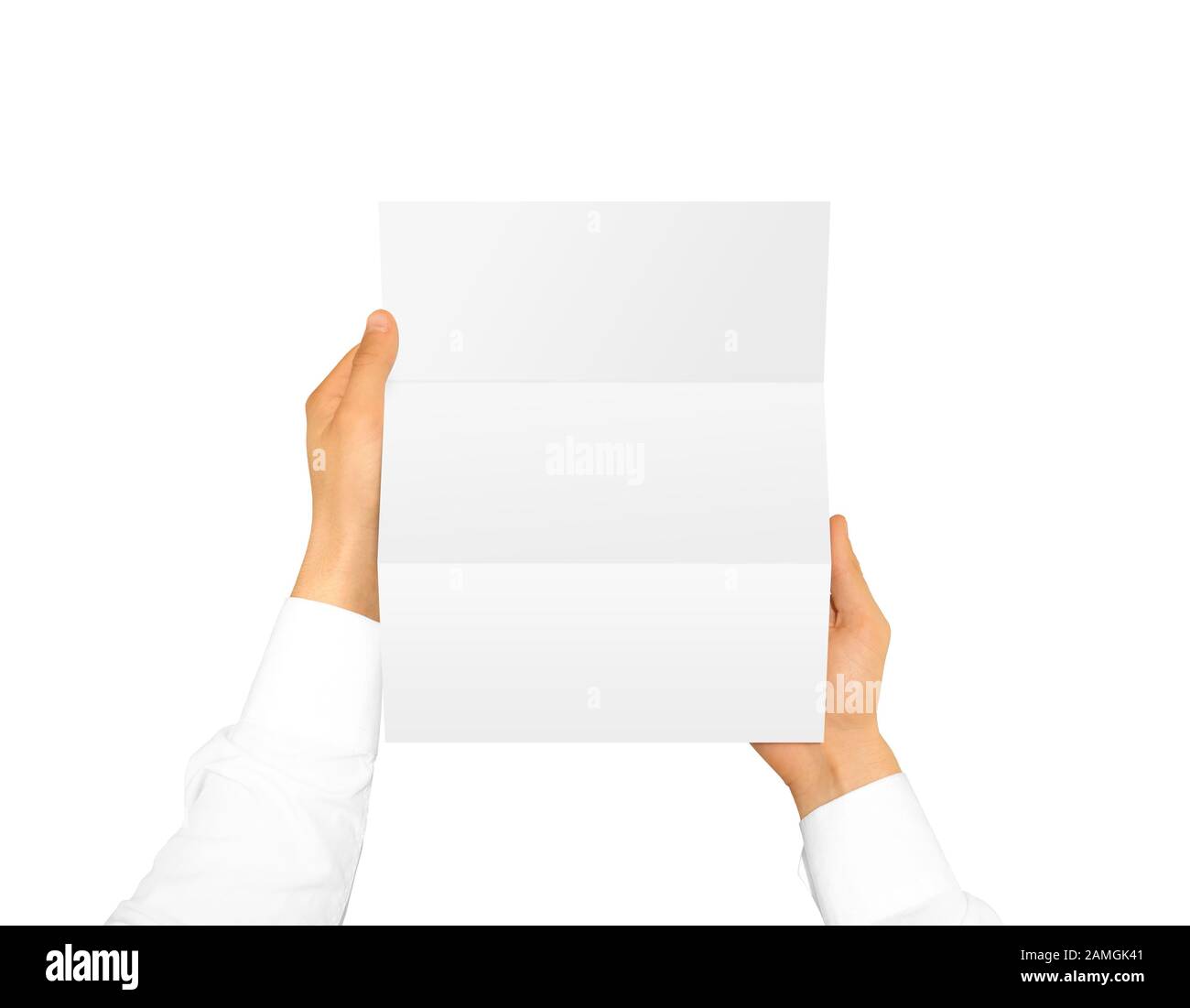 Hand holding blank brochure booklet leaflet Stock Photo