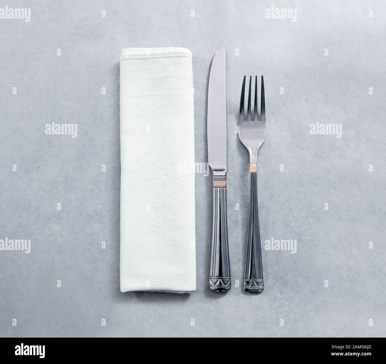 Download Blank White Restaurant Napkin Mockup With Knife And Fork Stock Photo Alamy