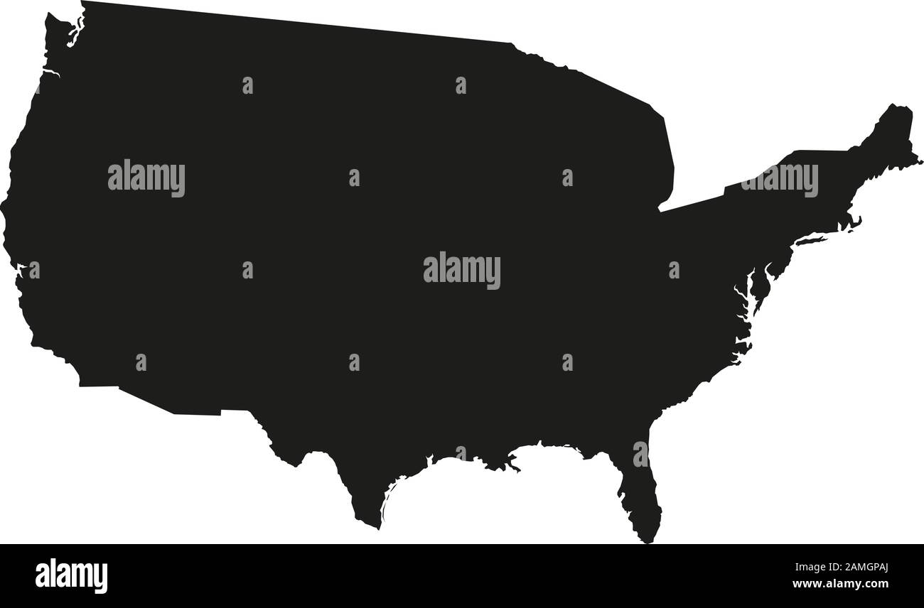 Black silhouette of United States of America map on white background ...