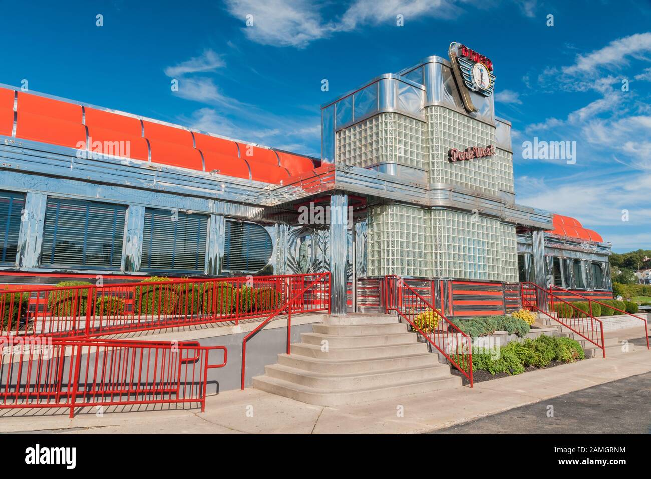 The iconic art deco style Park West diner a well known traditional American restaurant with its polished chrome and enamel exterior Stock Photo