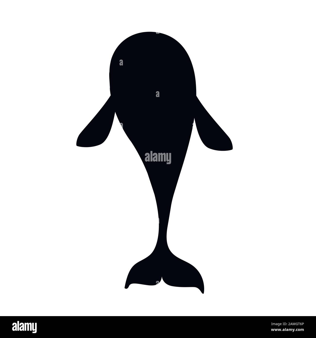 Black silhouette killer whale(Orcinus orca) cartoon animal design ocean mammal orca flat vector illustration isolated on white background. Stock Vector