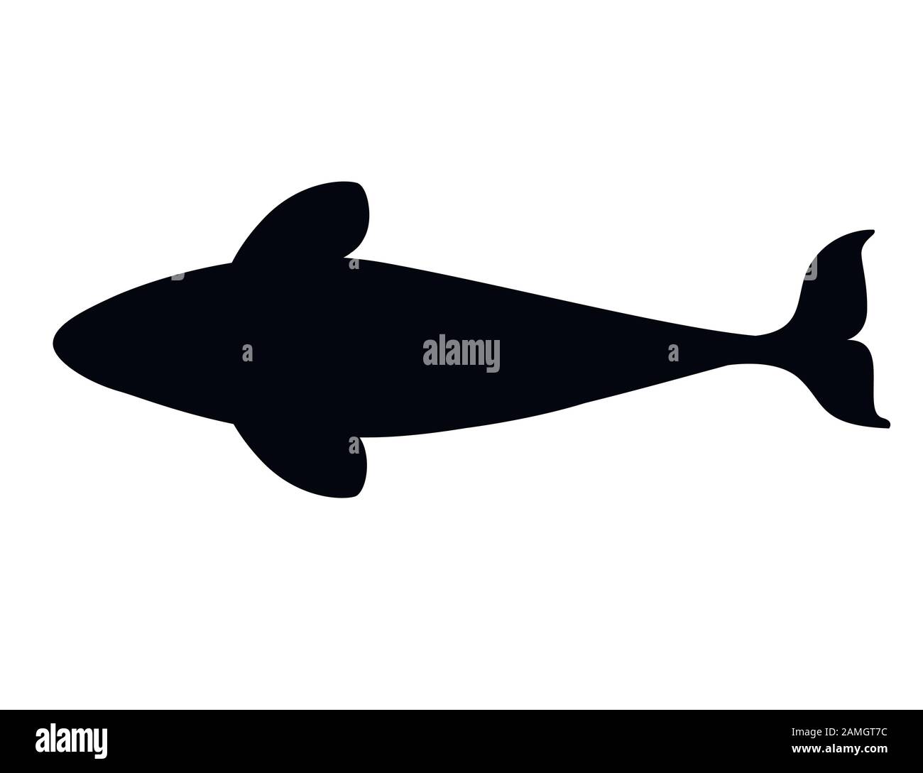 Black silhouette killer whale(Orcinus orca) cartoon animal design ocean mammal orca flat vector illustration isolated on white background. Stock Vector