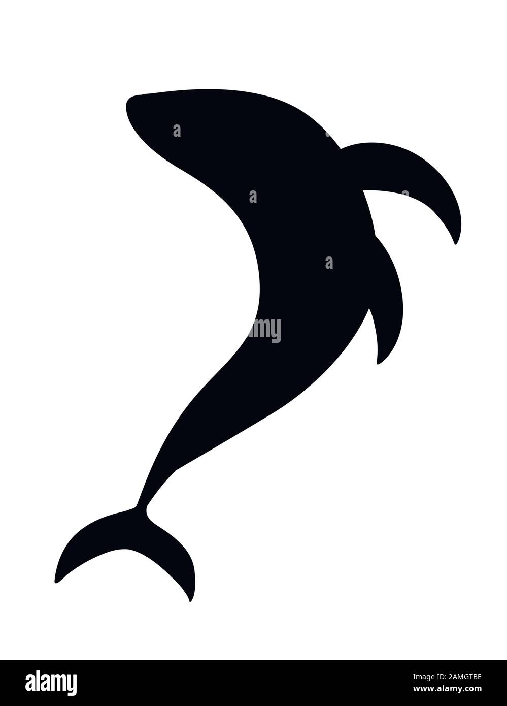 Black silhouette big blue whale cartoon animal design biggest mammal on the earth flat vector illustration isolated on white background. Stock Vector