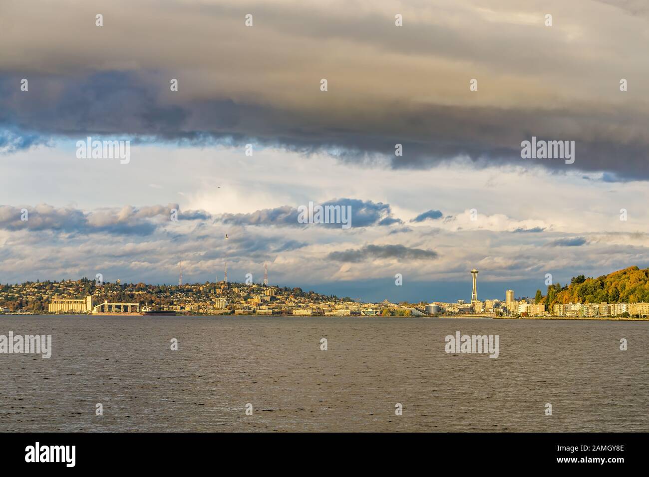A view of condos at Alki Beach and the Seattle skyline Stock Photo Alamy