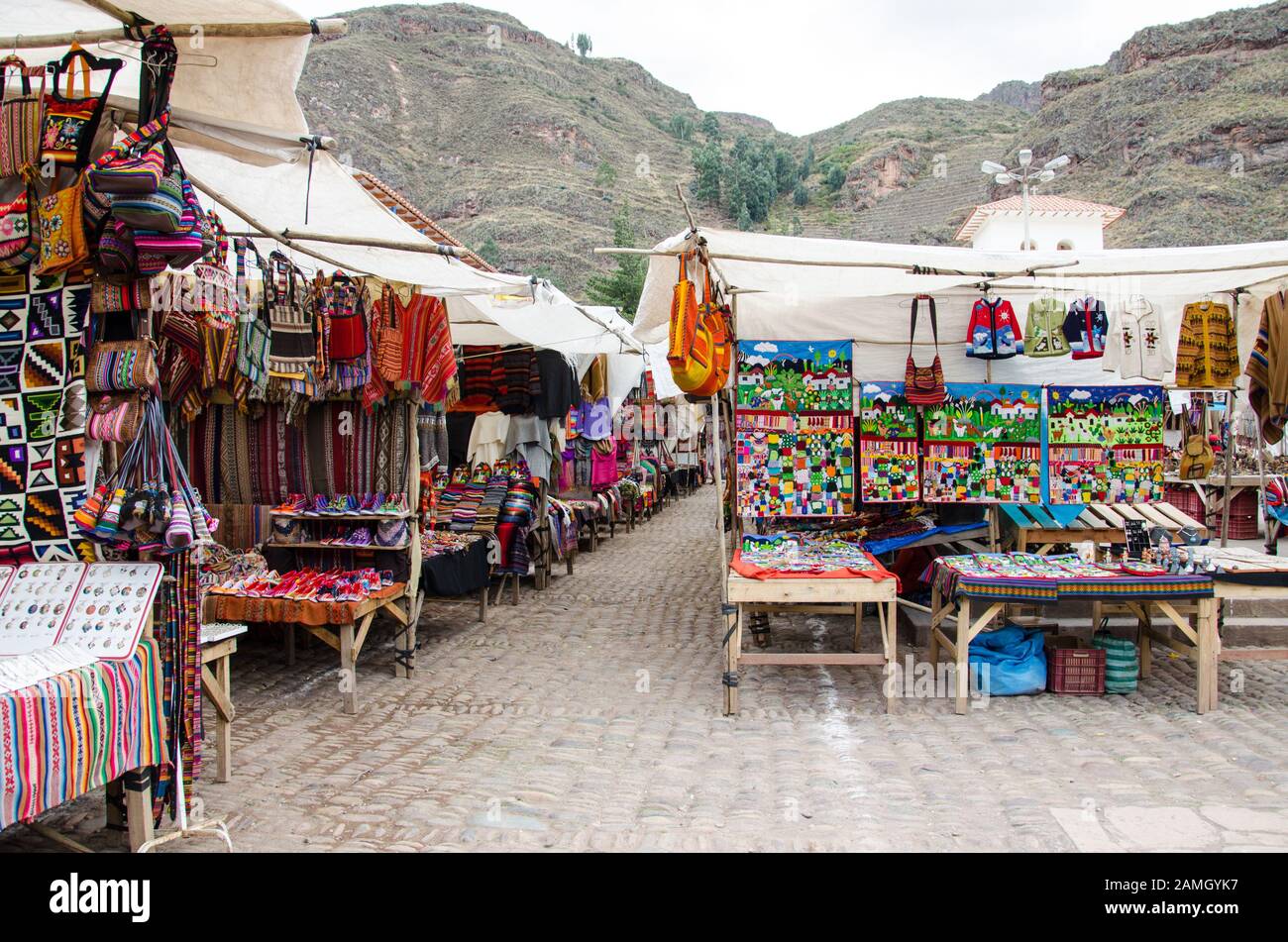 The traditional market of Pisac, Peru Stock Photo