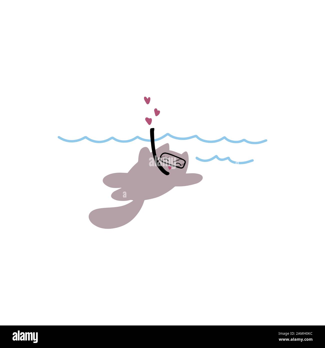 Diving cat. Valentines day greeting card. Vector illustration EPS 10. Stock Vector