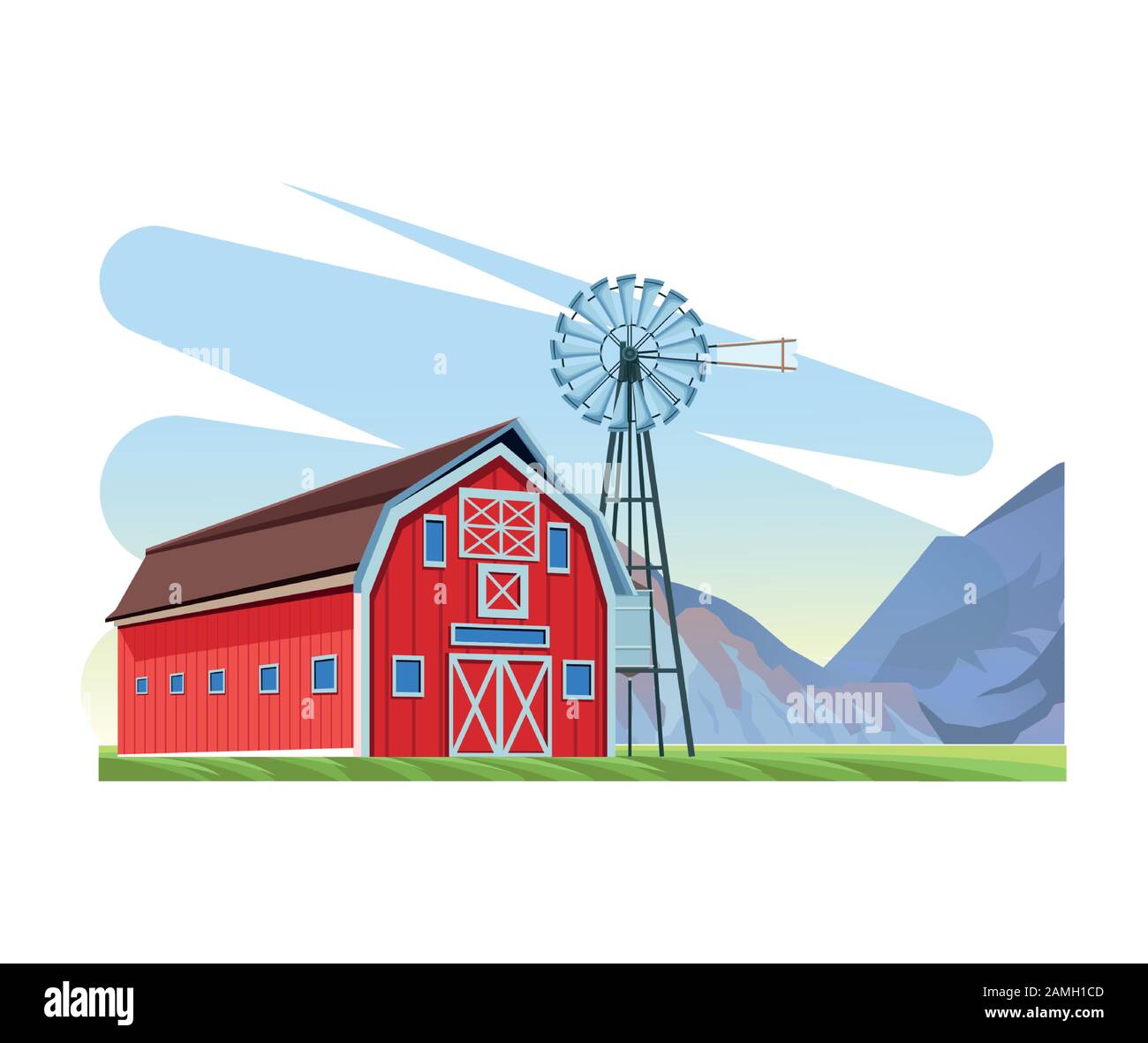 farming barn and windmill landscape mountains Stock Vector Image & Art ...