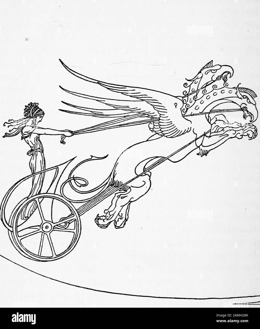 Illustration of person driving a flying chariot, from ancient Greek myth, 1921. Courtesy Internet Archive. () Stock Photo