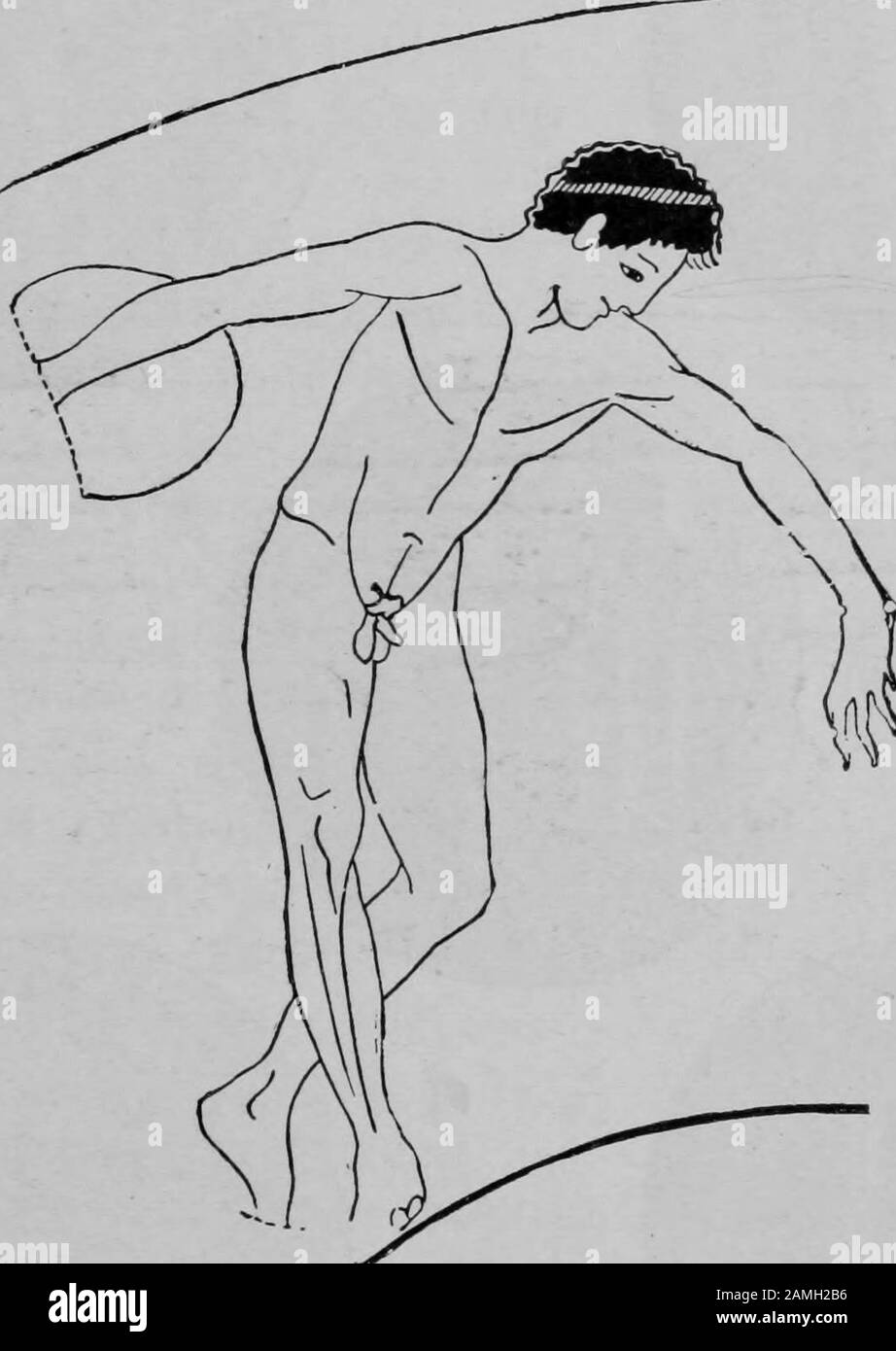 Illustration of a discus thrower participating in a sporting event, such as the Olympic Games, in ancient Greece, 1910. Courtesy Internet Archive. () Stock Photo