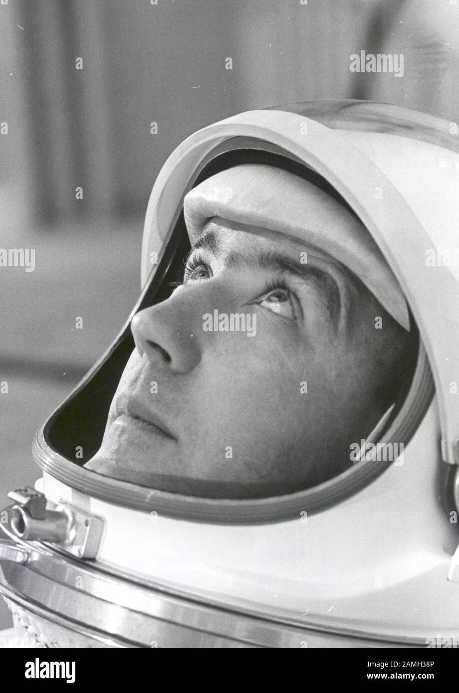 Astronaut James A. McDivitt, commander of the US flight Gemini IV, suited in preparation for weight and balance tests, May 21, 1965. Image courtesy NASA. () Stock Photo