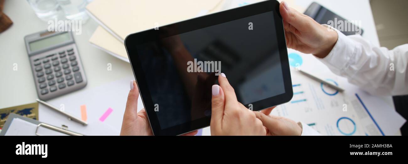 Biz team with modern device Stock Photo