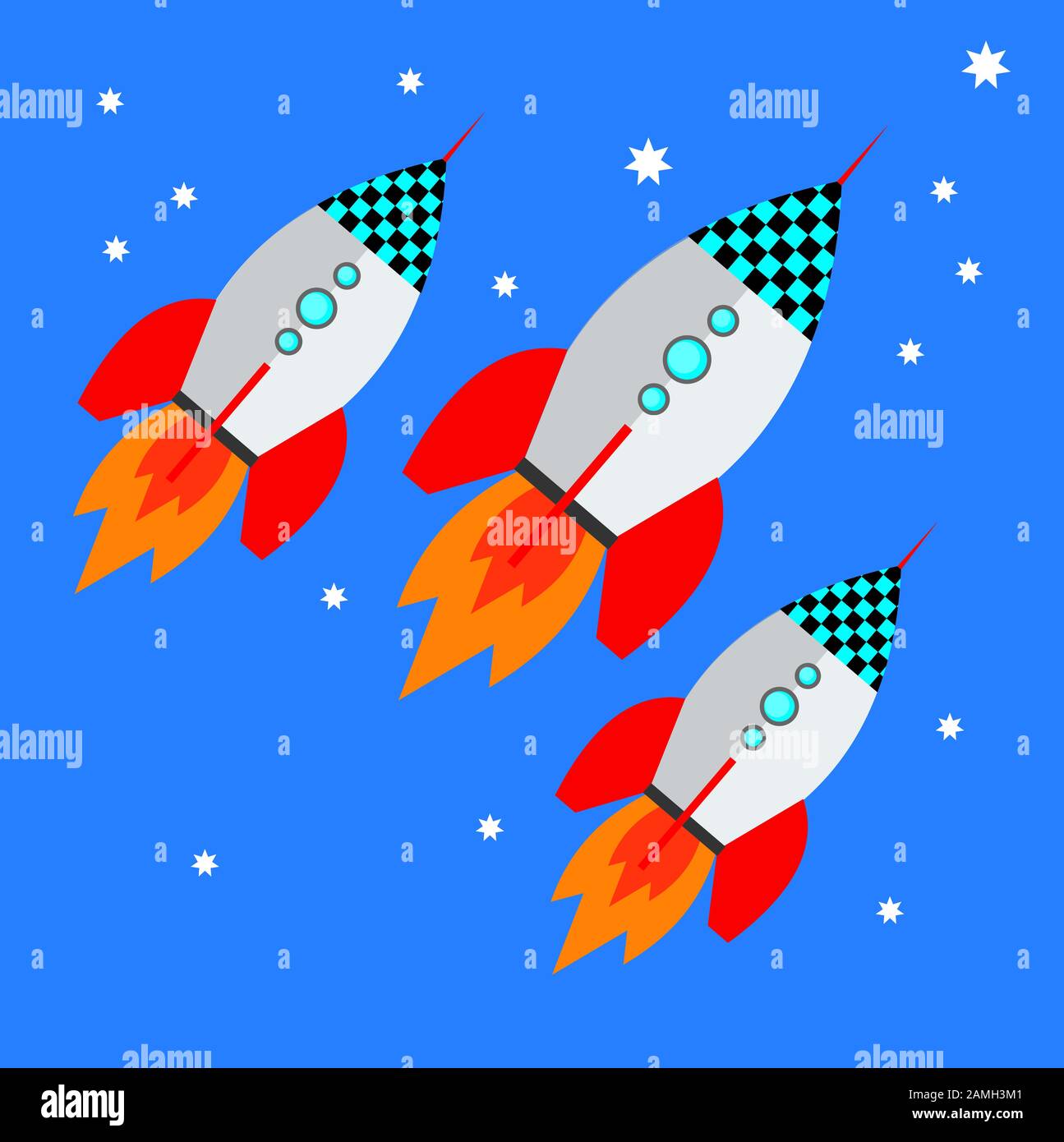 Three Rockets flying to the stars vector drawing Stock Photo