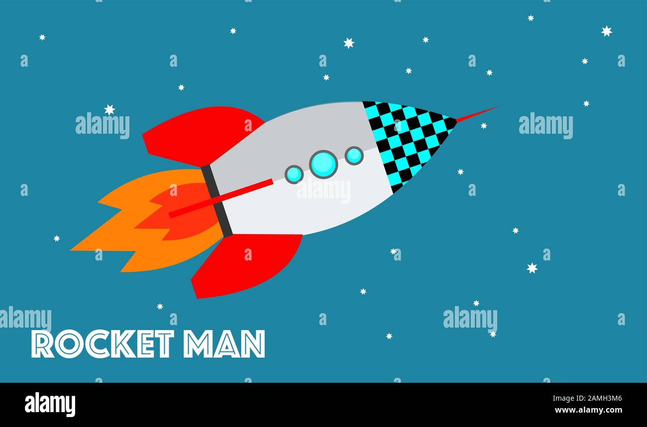 Rocket Man flying to the stars vector drawing Stock Photo