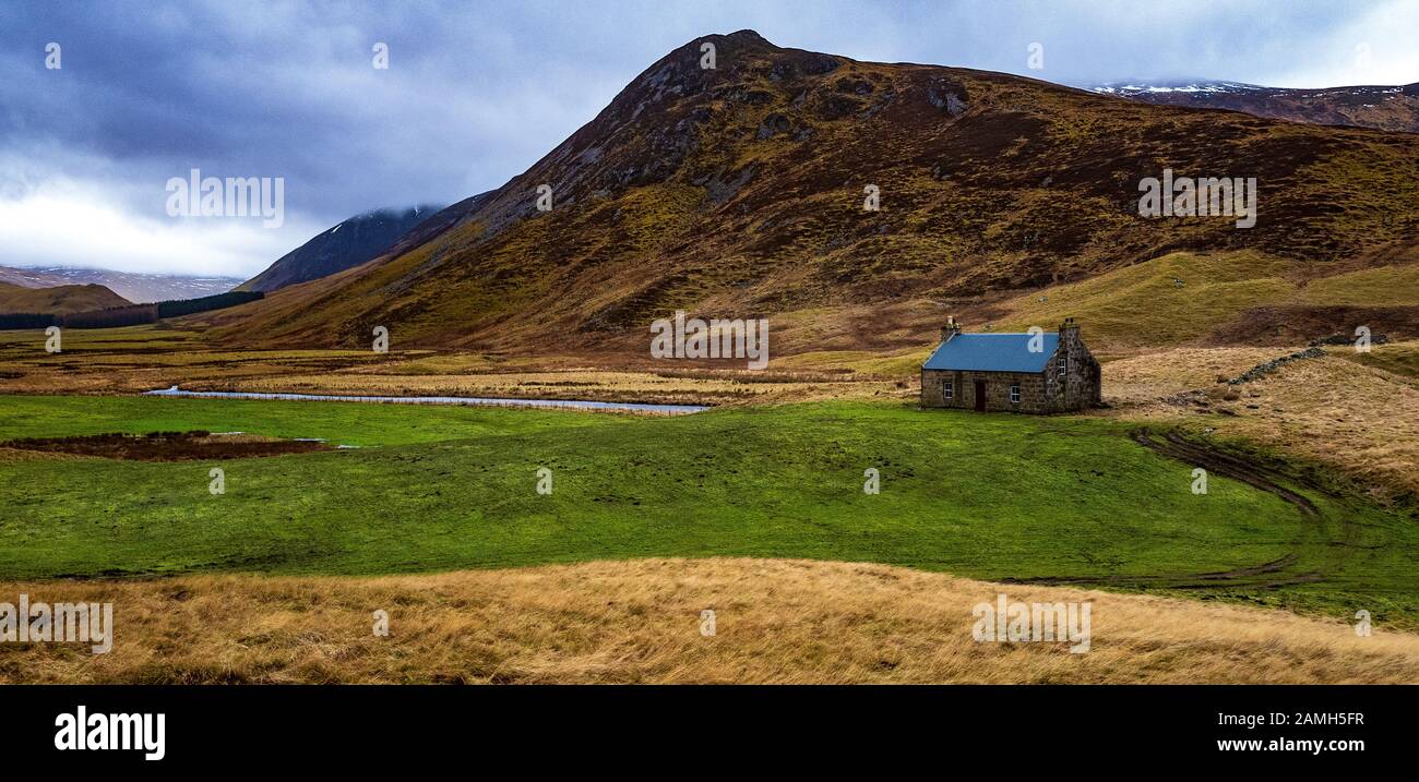 Isolated Scottish Highland Croft in Winter Stock Photo