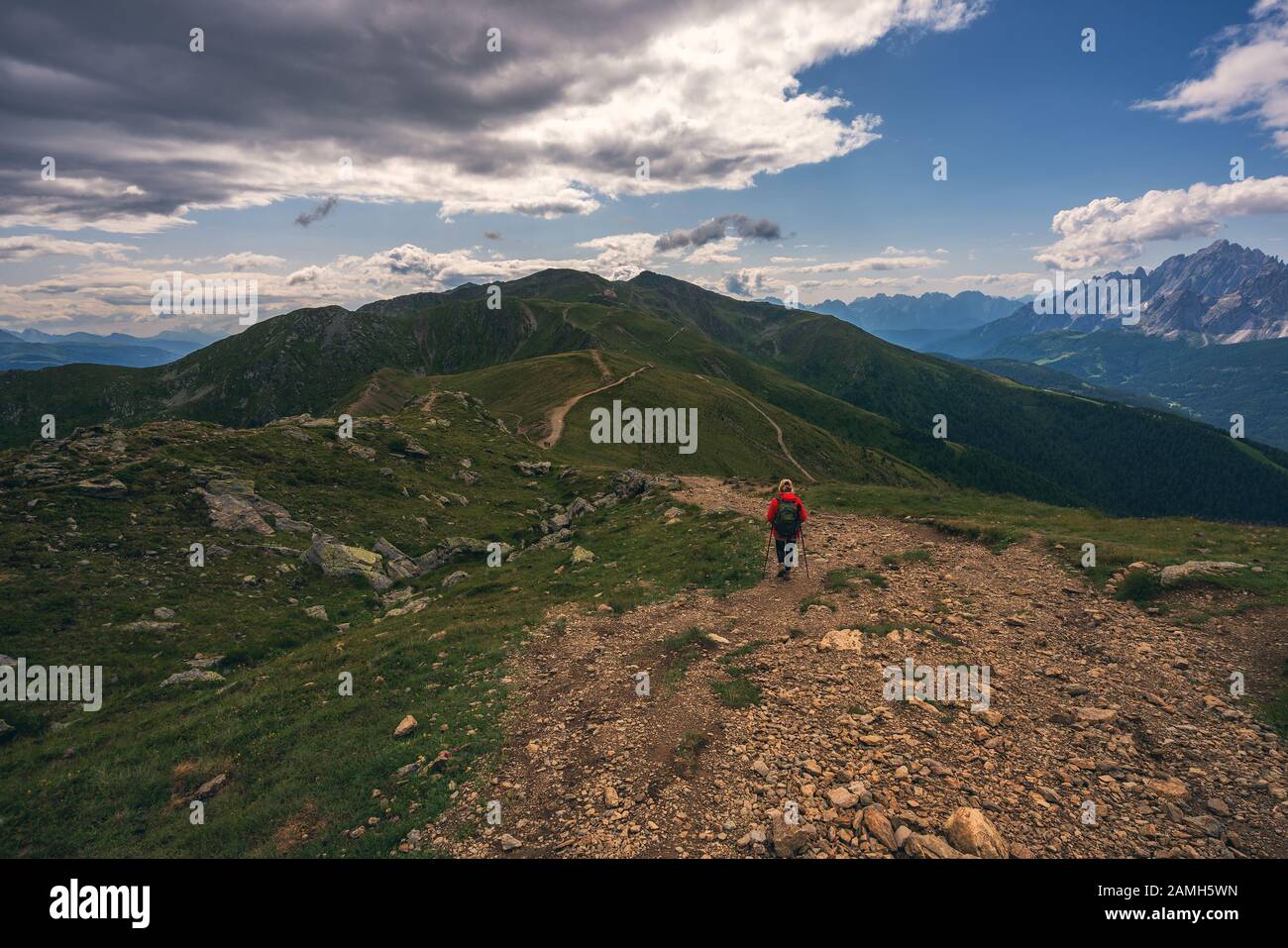 Panoramic view on Dolomites, hiking in the mountains Stock Photo
