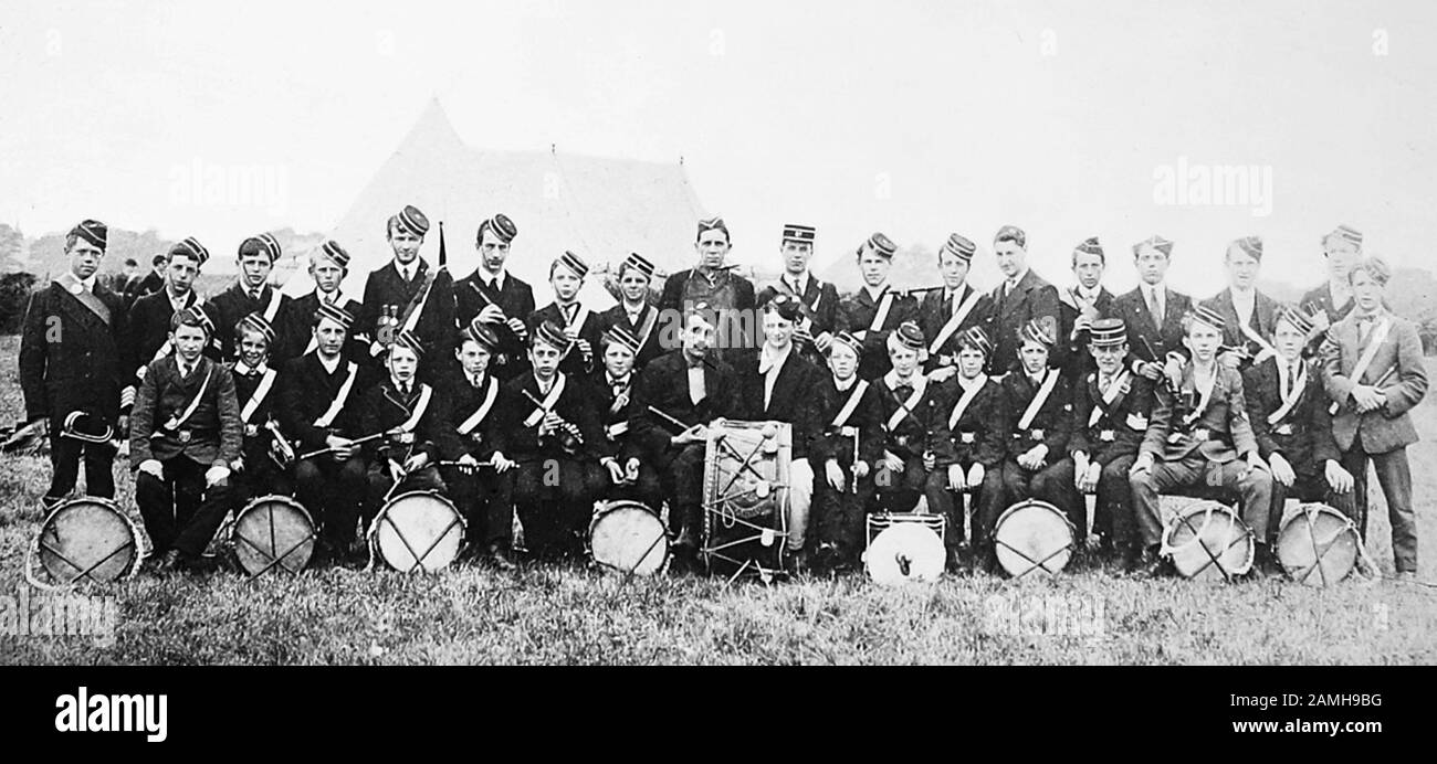 Boys Brigade band at camp, early 1900s Stock Photo Alamy