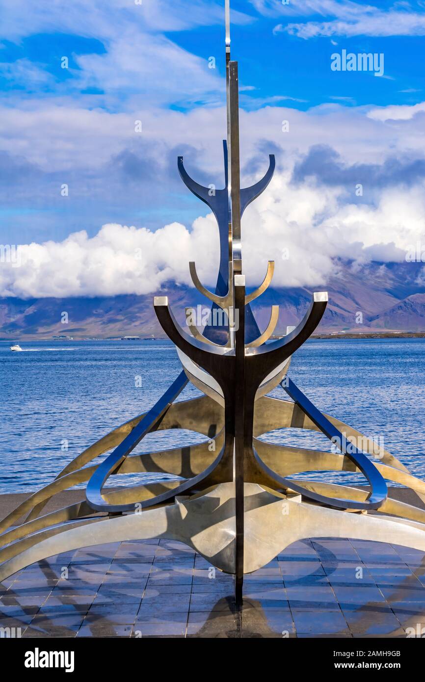 Sun Voyager Viking Ship Statue Created 1990 by Jon Gunnar Amason Stock