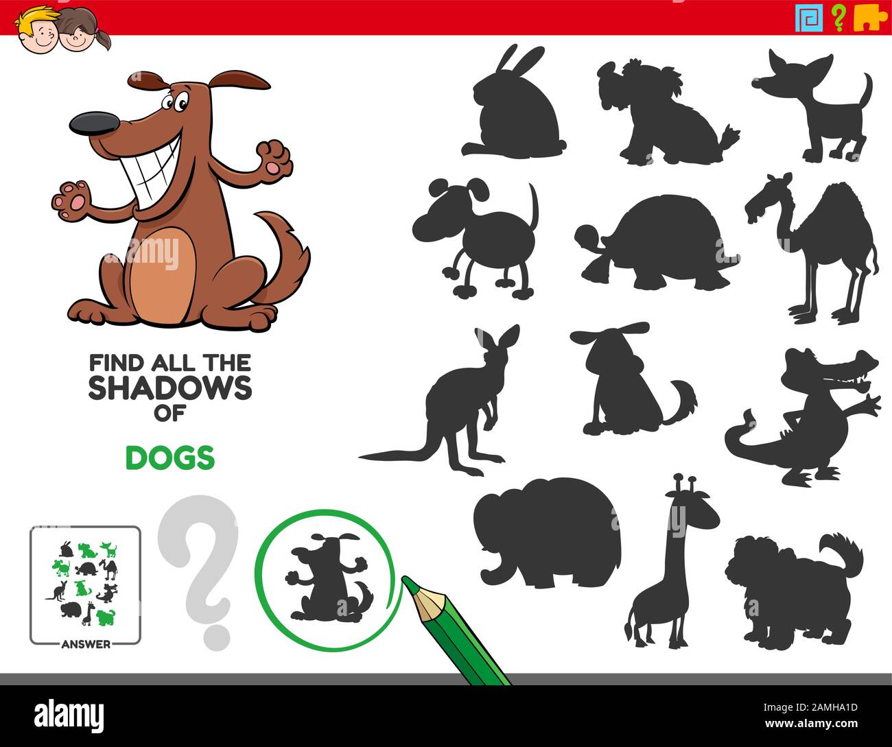 Cartoon Illustration of Finding All The Shadows of Dogs Educational ...