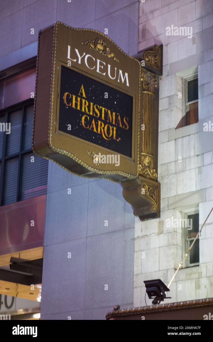 Sign for "A Christmas Carol at the Lyceum Theatre, Manhattan, New York