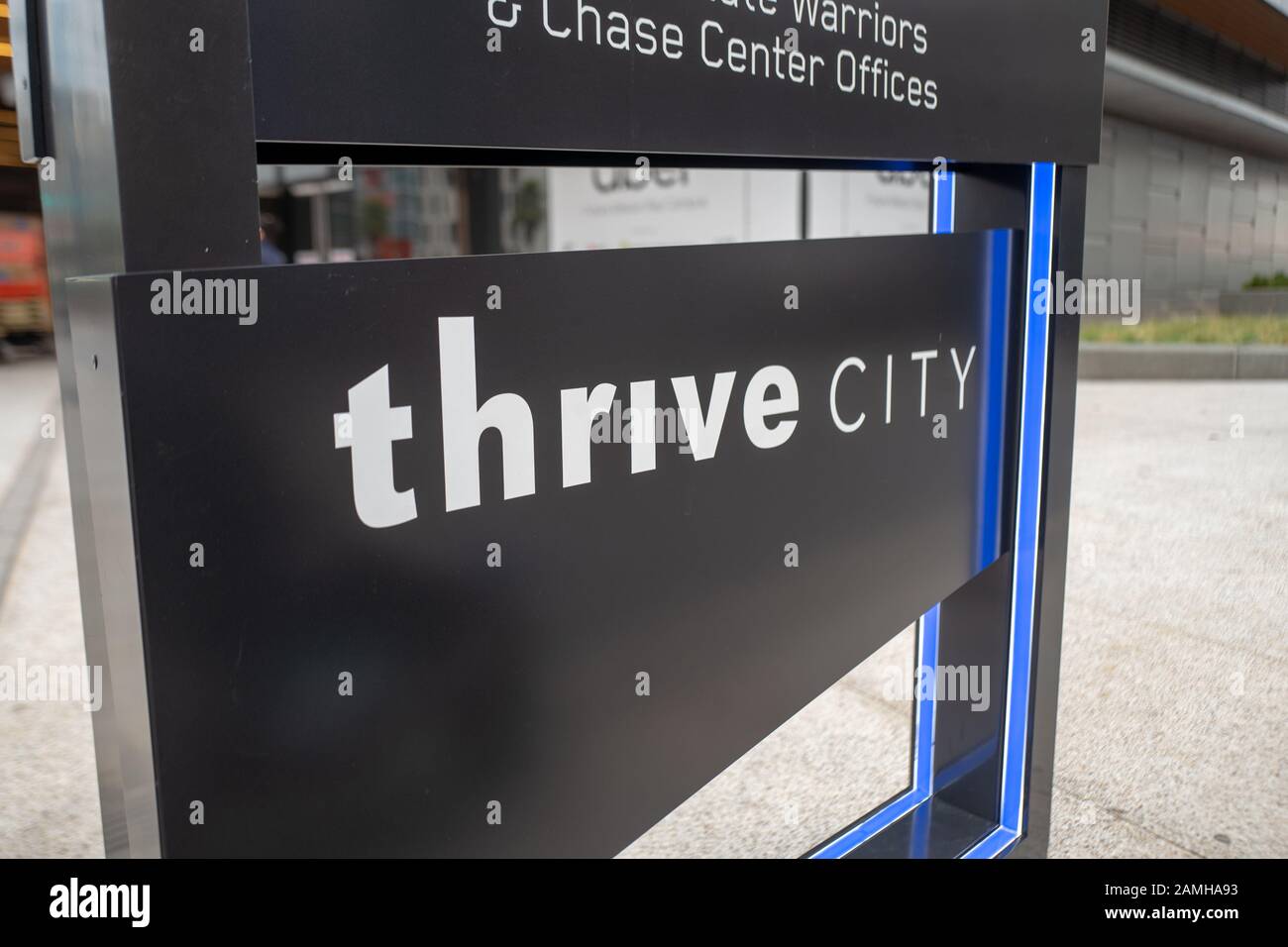 Kaiser Permanente Thrive City sign in the Mission Bay neighborhood of San Francisco, California, December 5, 2019. () Stock Photo