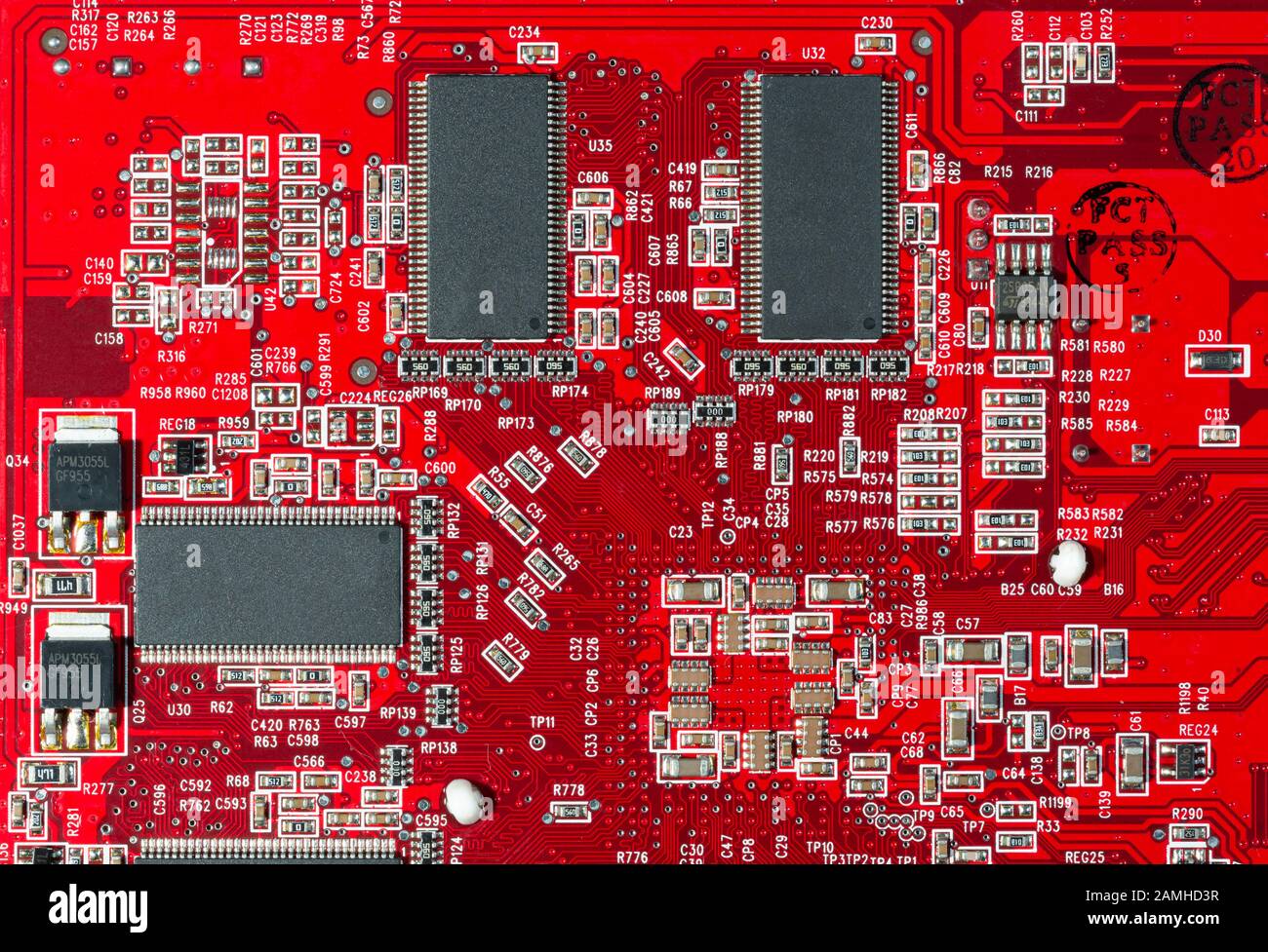 Electronic circuit and chips details at computer video card Stock Photo ...