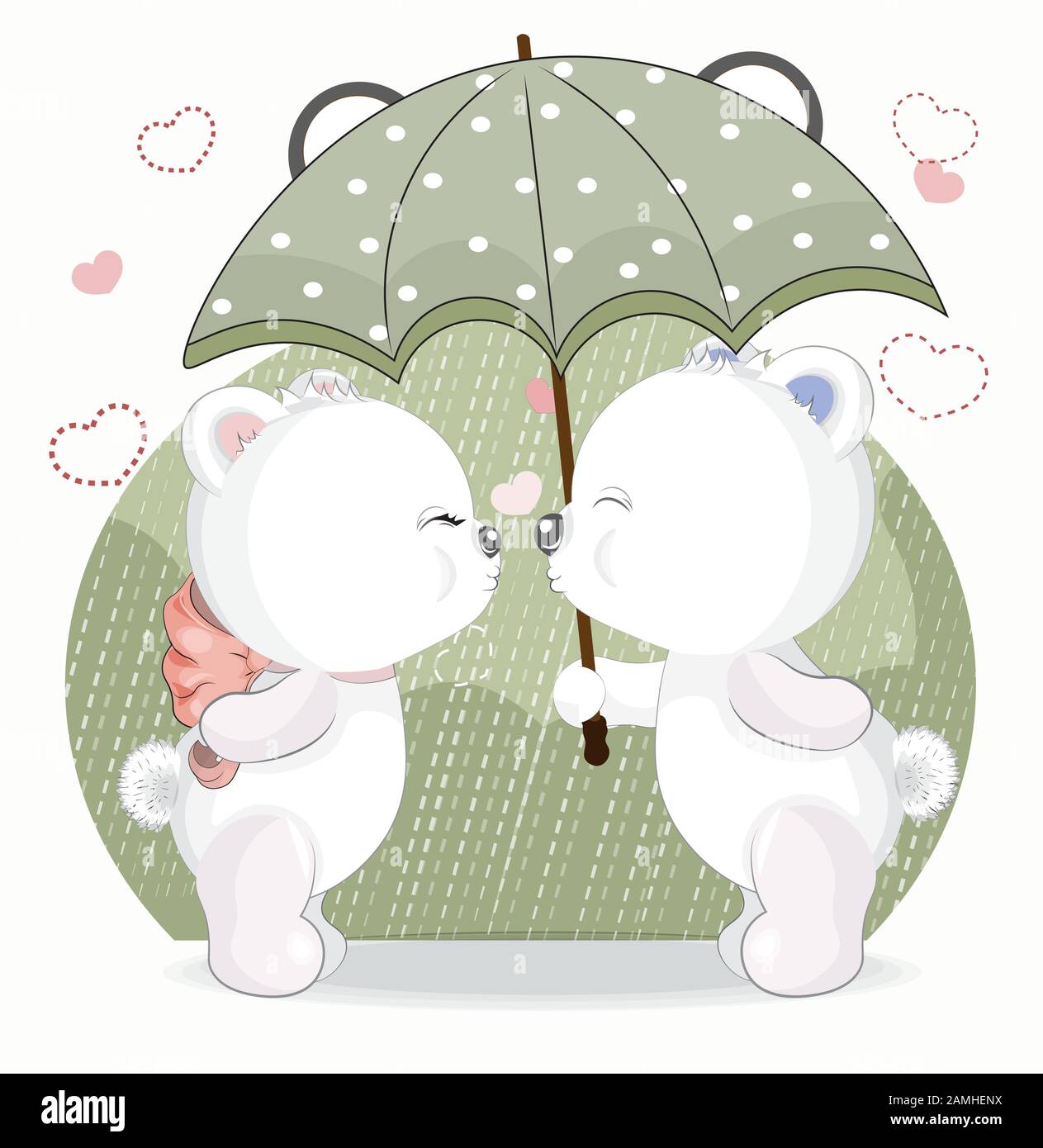 Kiss in love White Girl and boy Teddy Bear in rain under umbrella. Picture  in hand drawing cartoon style, for t-shirt wear fashion print design, greet  Stock Vector Image & Art -