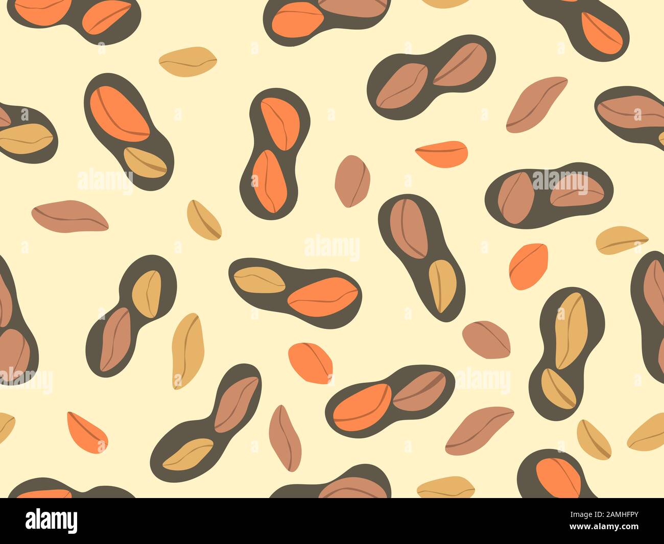 Peanut seamless pattern. Roasted peanuts in shell. Background design