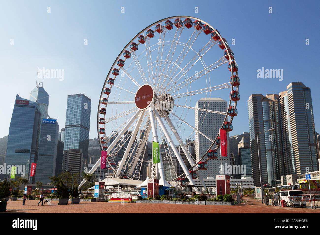 The Hong Kong Observation Wheel, or AIA wheel, a ferris wheel on the central harbourfront, Hong Kong Island, Hong Kong Asia Stock Photo