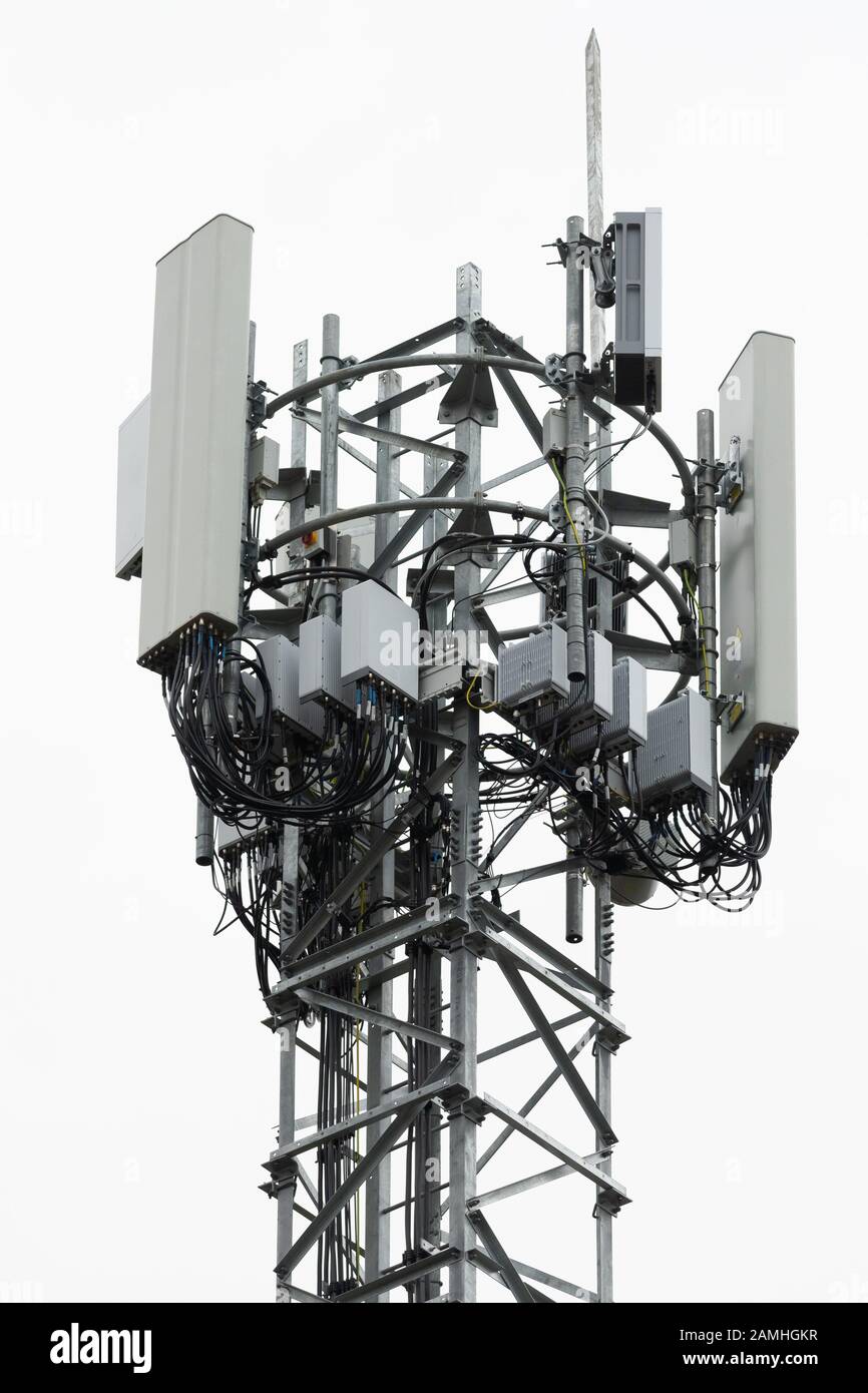 A 5G/4G mobile phone mast in Cardiff, Wales, UK. Stock Photo