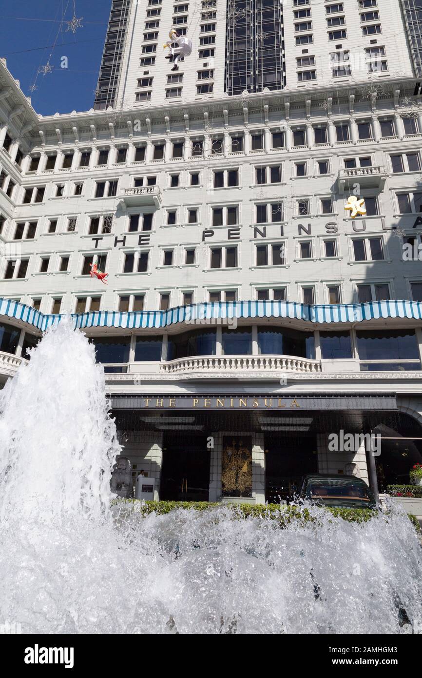 Peninsular Hotel Hong Kong; the exterior and fountains of the luxury