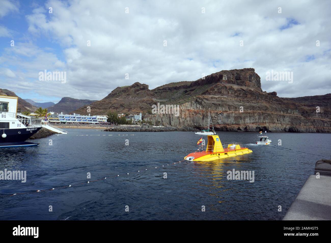 Unterseeboot für Tauchfahrten mit Touristen, Puerto de Mogan, Gran Canaria, Kanaren, Spanien Stock Photo