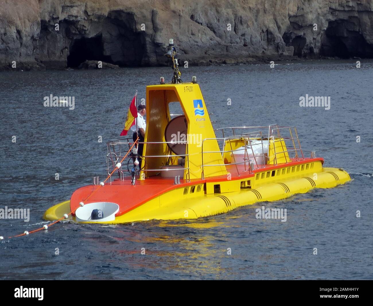 Unterseeboot für Tauchfahrten mit Touristen, Puerto de Mogan, Gran Canaria, Kanaren, Spanien Stock Photo