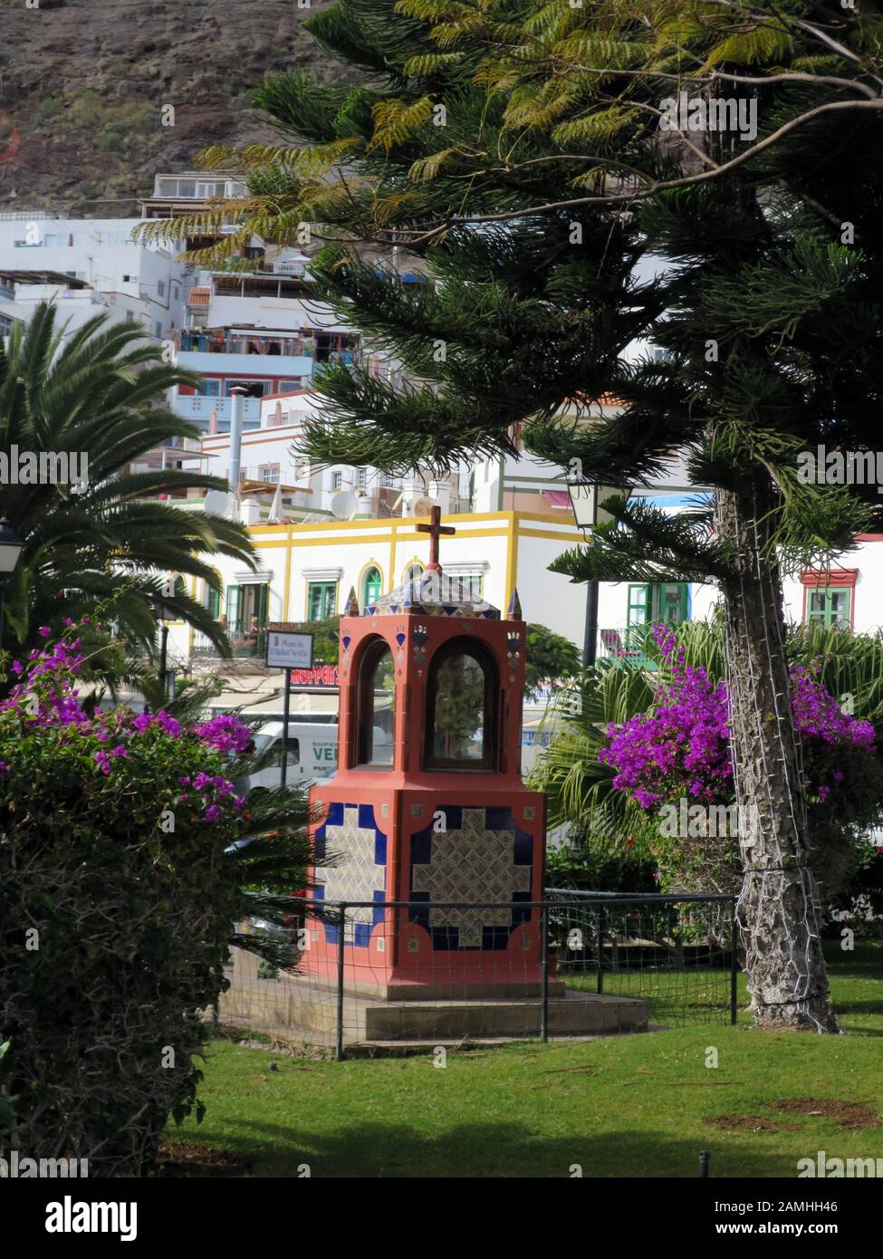 Bildstock im Park an der Marina, Puerto de Mogan, Gran Canaria , Kanaren, Spanien Stock Photo