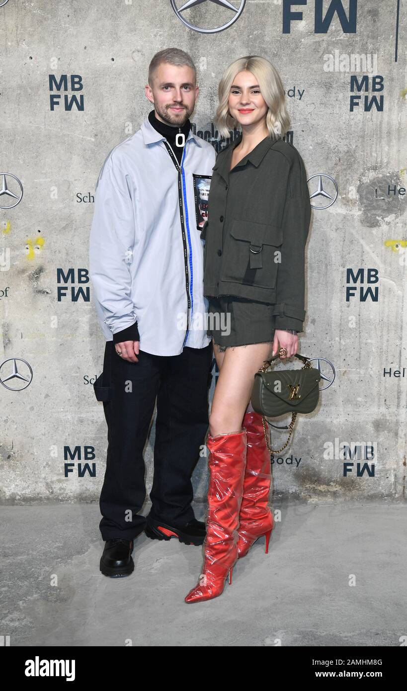 Berlin, Germany. 13th Jan, 2020. 13 January 2020, Berlin: Stefanie  Giesinger and her boyfriend Marcus Butler are coming to the show of  "Fashion Talents from South Africa" on the opening evening of