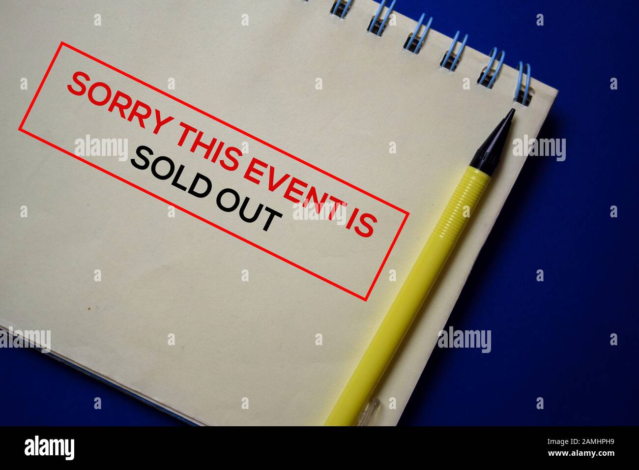 Sorry This Event Is Sold Out write on a book isolated on blue background. Stock Photo