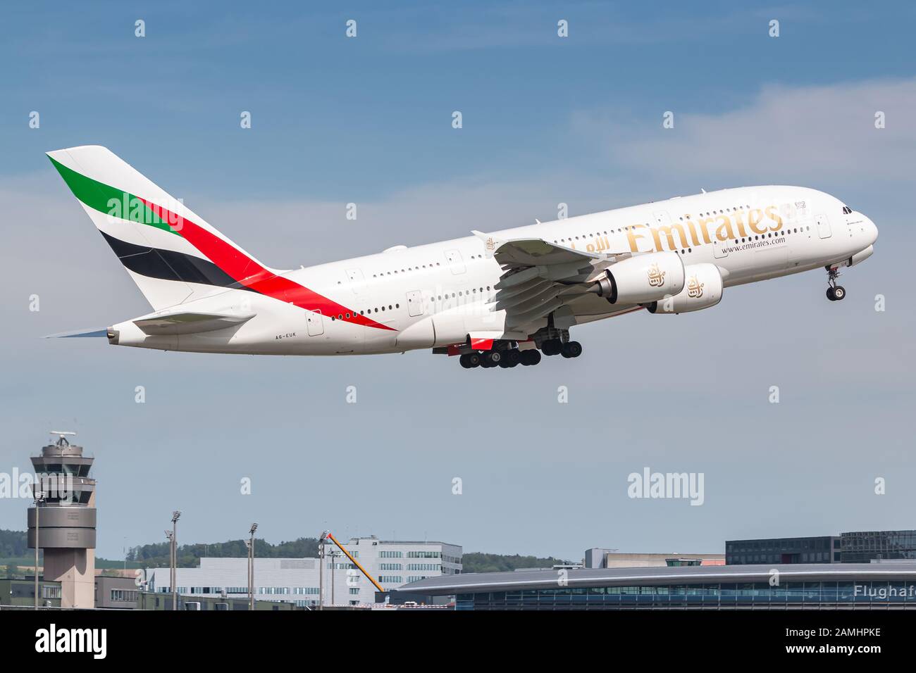 Zurich Switzerland April 28 2018 Emirates Airbus A380 Airplane At