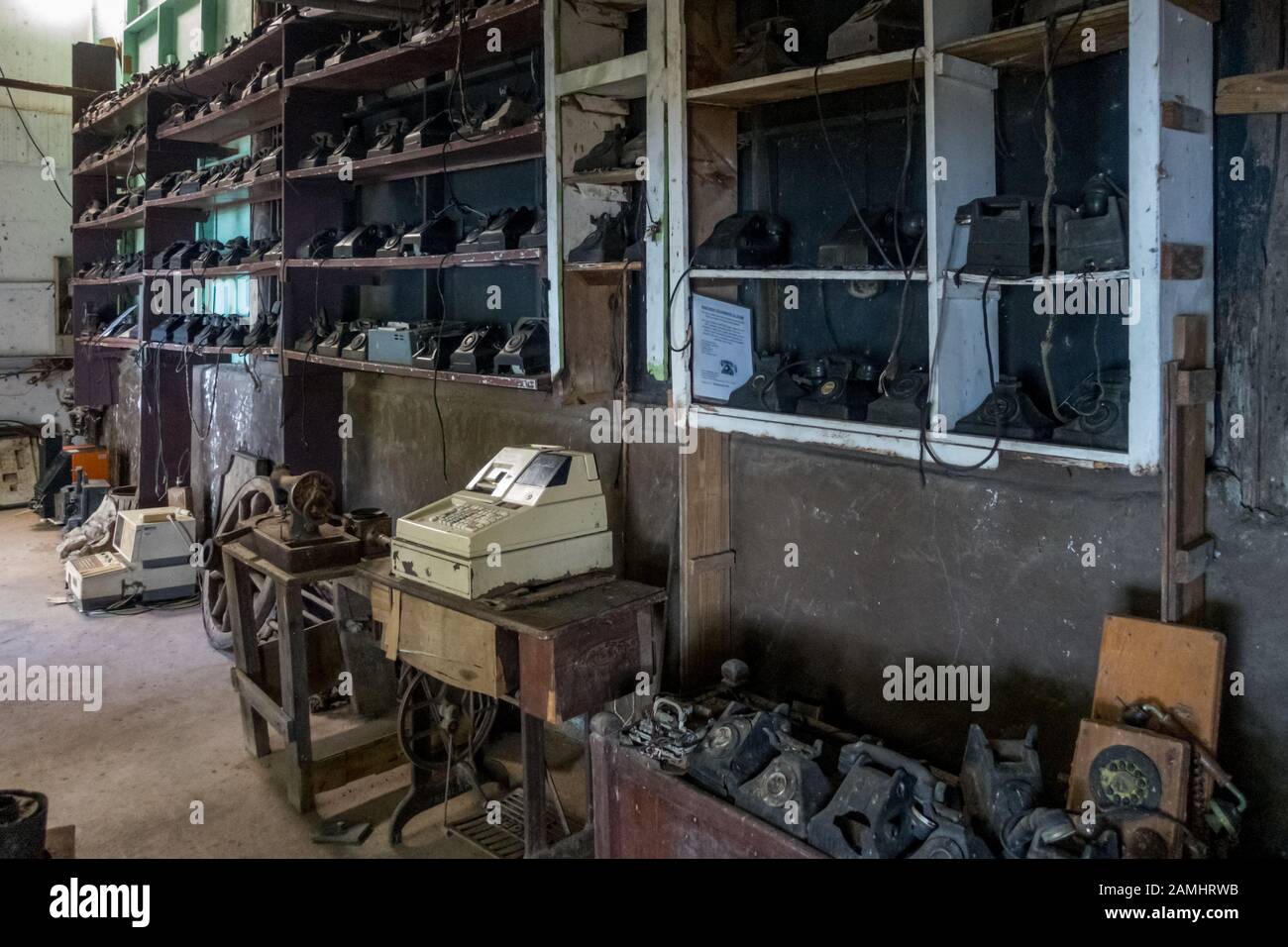 Old telephones at Wallilabou Bay, set of Pirates of the Caribbean movie, St. Vincent and The Grenadines, Windward Islands, Caribbean, West Indies Stock Photo