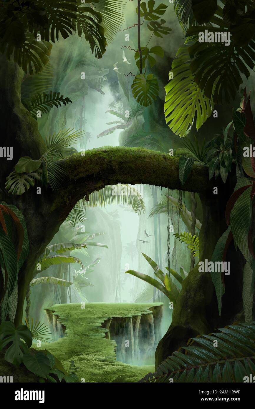 Beautiful dreamy jungle landscape, can be used as background or wallpaper  Stock Photo - Alamy