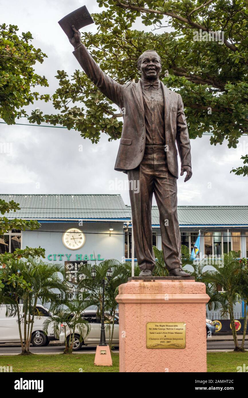 Sir John George Melvin Compton statue, St Lucia's first Prime Minister. Castries, St. Lucia, The Windward Islands, West Indies, Caribbean Stock Photo